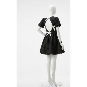 Sister Jane Jacquard Dress size Large black open back with bows  flare New